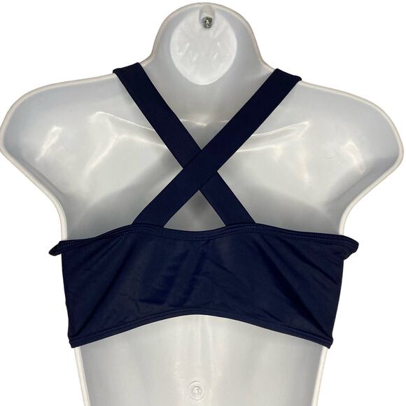 Land's End Girls Ruffle Flounce Bikini Top Navy Embroidered Cross Back Size 16 - Picture 15 of 16